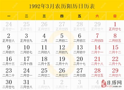 1992 天干地支|1992年阴历阳历对照表，1992年农历阳历表带天干地支，1992万。